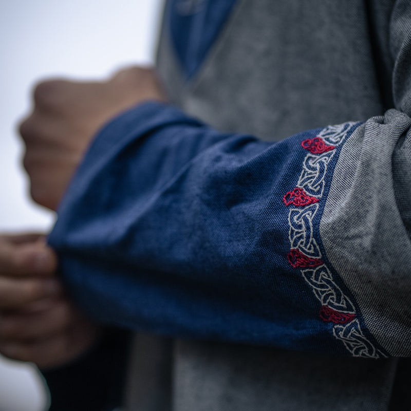 Gray and Blue Tunic w/ Embroidery - Cotton