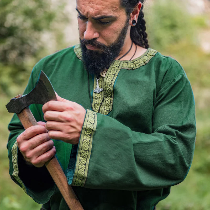 Green Long Sleeve Tunic w/ Trim - Cotton