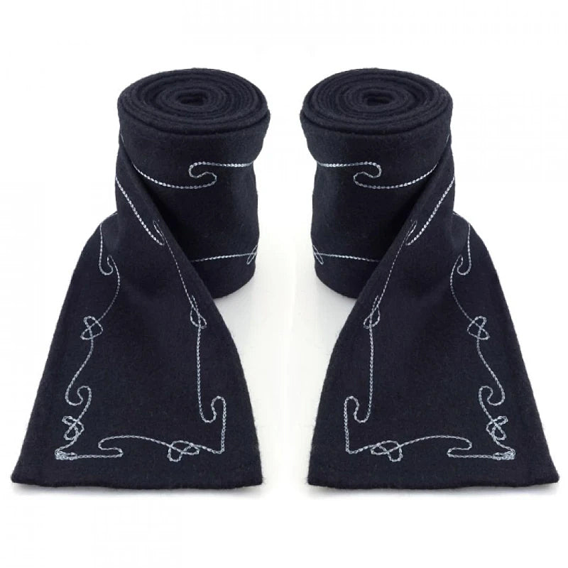 Black Embroidered Leg Wraps - Wool