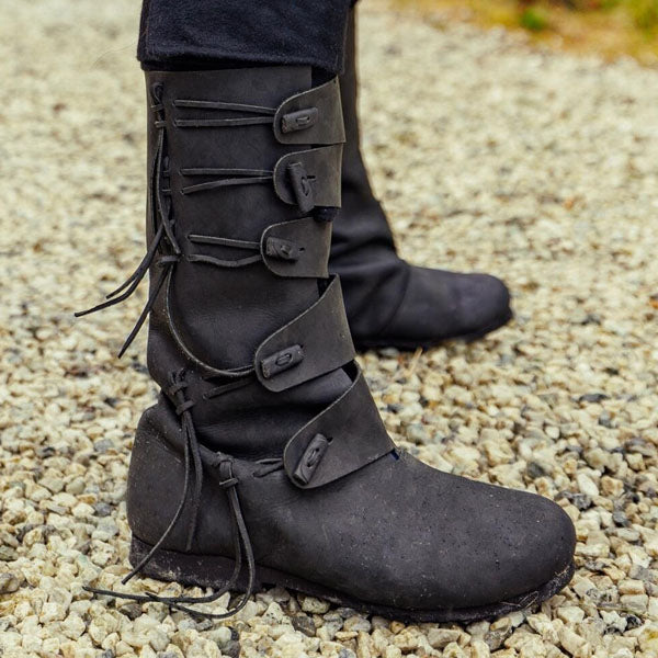 Black Leather High Viking Boots