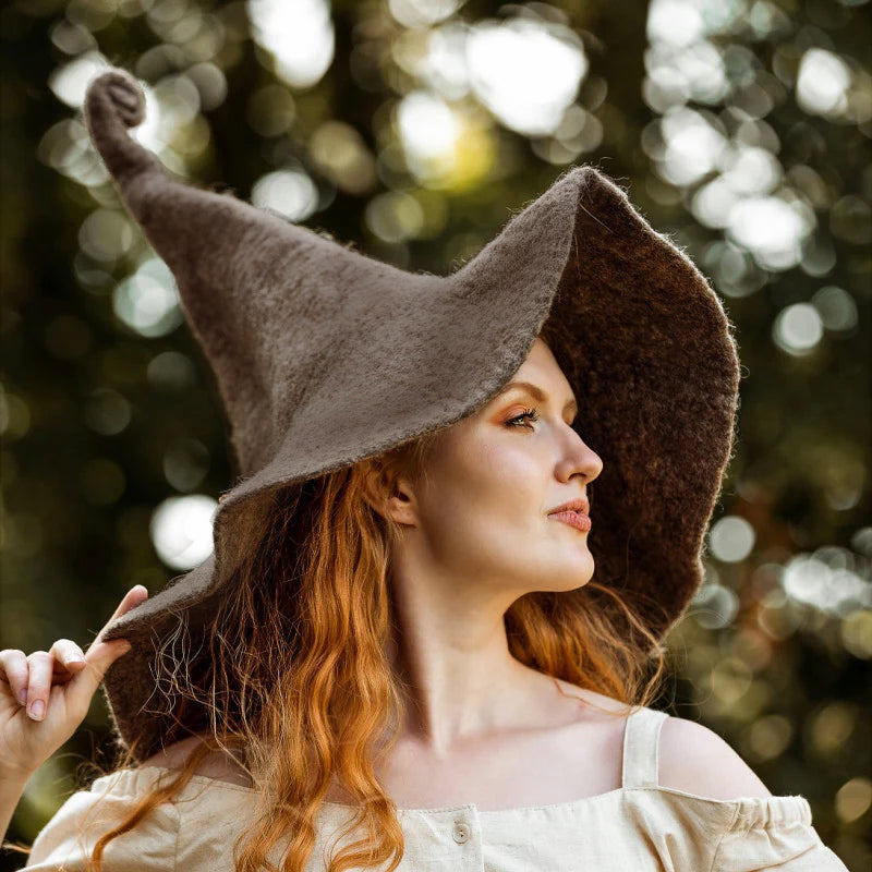 Brown Witch Hat w/ Curly Tip - Wool