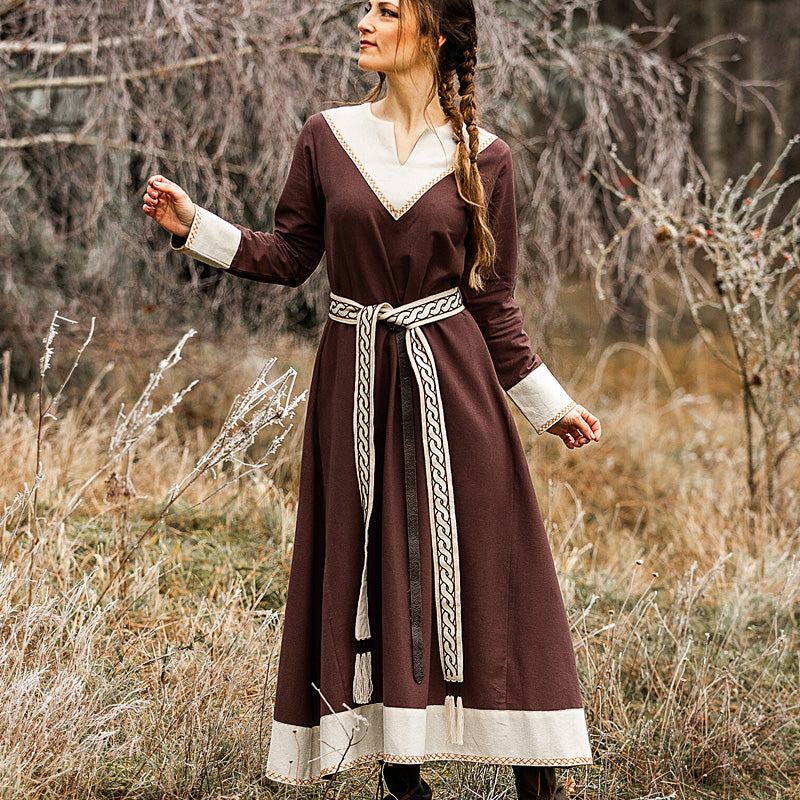 Brown and Beige Dress - Cotton