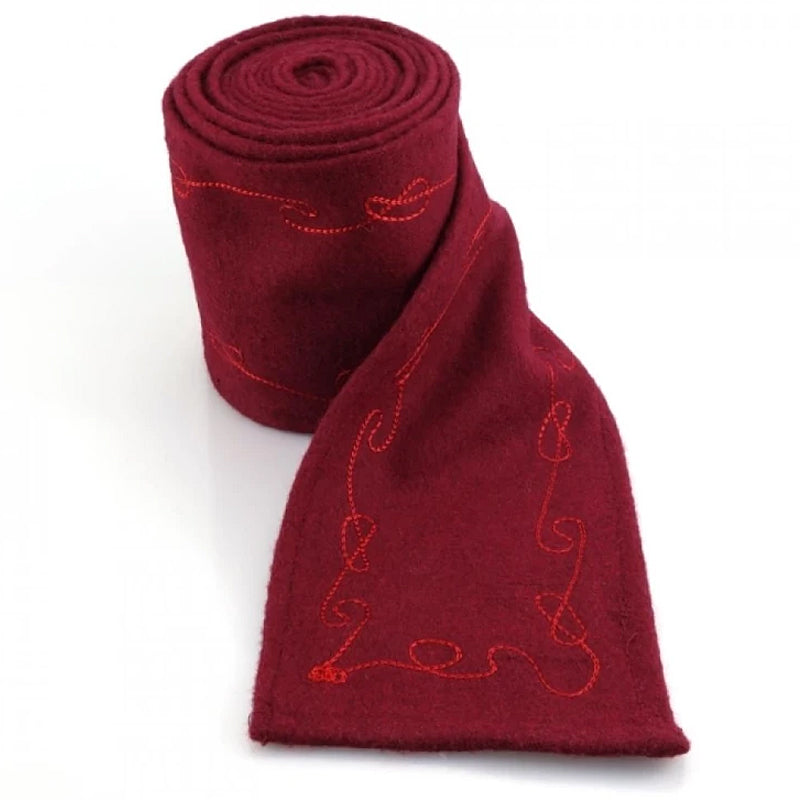Red Embroidered Leg Wraps - Wool