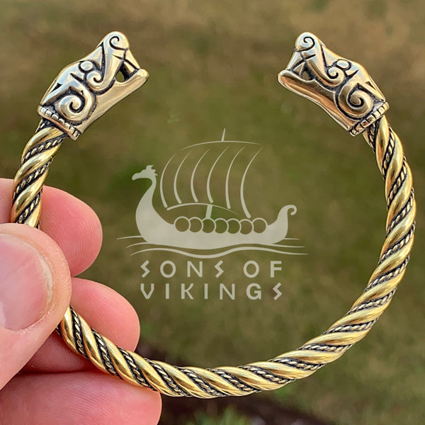 Viking Bracelet - Solid Brass  Fenrir Wolf Heads Arm Ring – Sons
