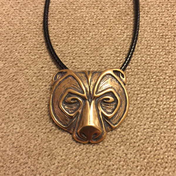 Celtic Bear Head Pendant Solid Bronze Bear Face Ursus Necklace