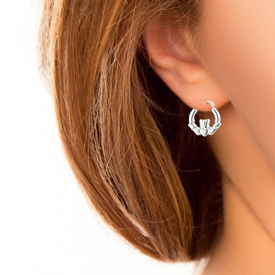 Claddagh Creole Earrings - Sterling Silver