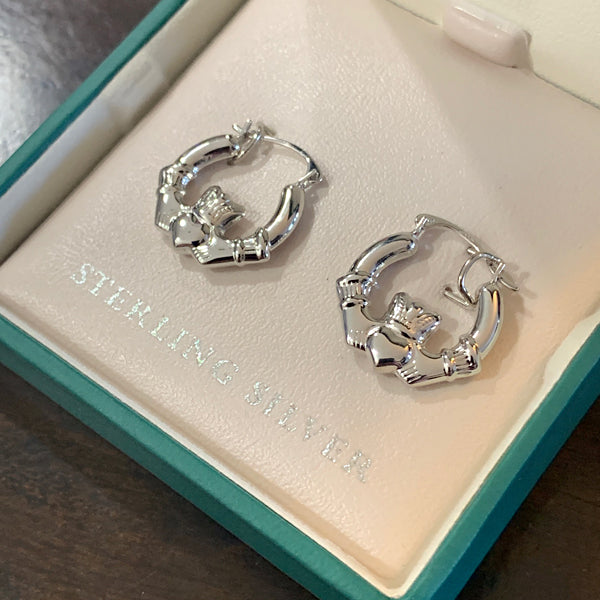 Claddagh Creole Earrings - Sterling Silver
