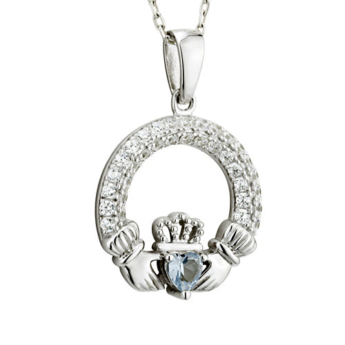 Claddagh Necklace - Sterling Silver with Birth Stone