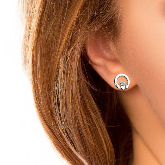 Claddagh Post Earrings - Sterling Silver