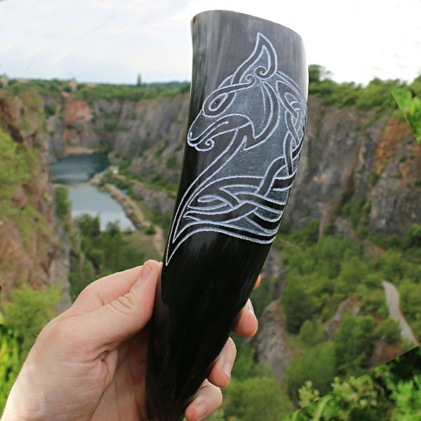 Celtic Wolf Drinking Horn