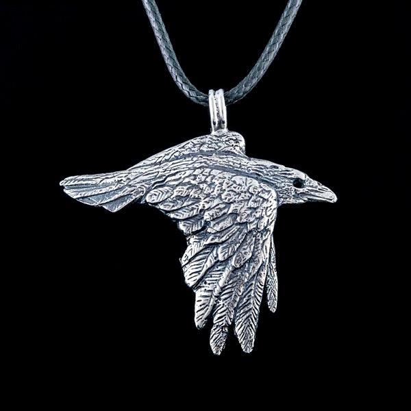 Flying Raven Pendant - Sterling Silver