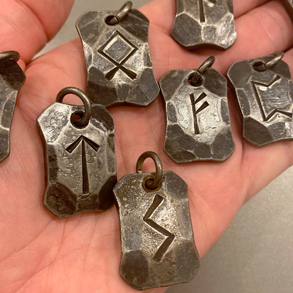 Hand Forged Steel Rune Pendants