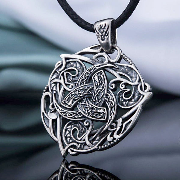 Unique Walnut Wood Odin's Horns and Runes Pendant