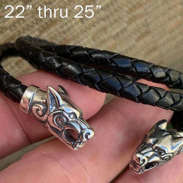 5mm Leather w/ Sterling Silver Wolf Heads