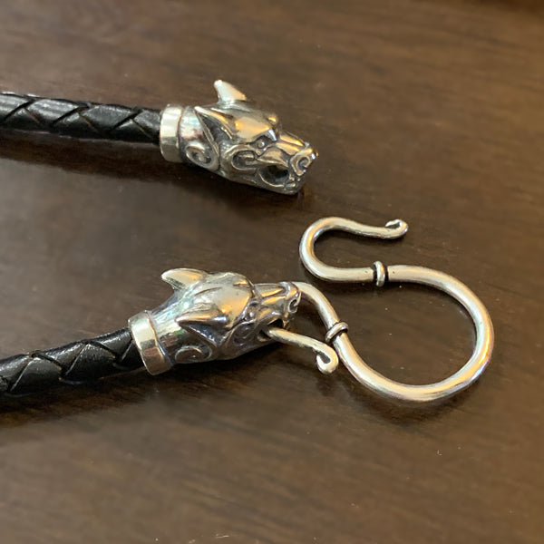 5mm Leather w/ Sterling Silver Wolf Heads