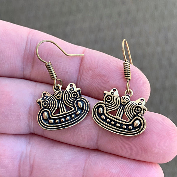 Viking Ship Replica Earrings - Silver