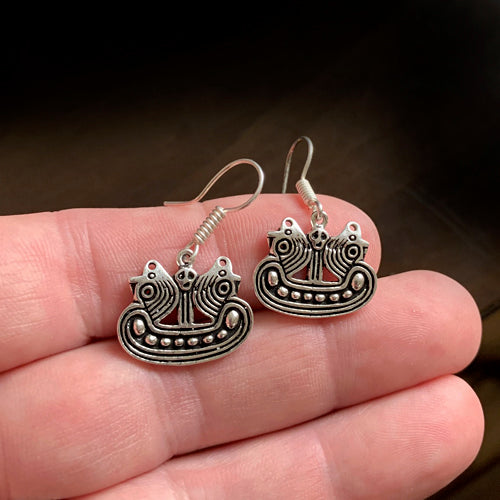Viking Ship Replica Earrings - Silver