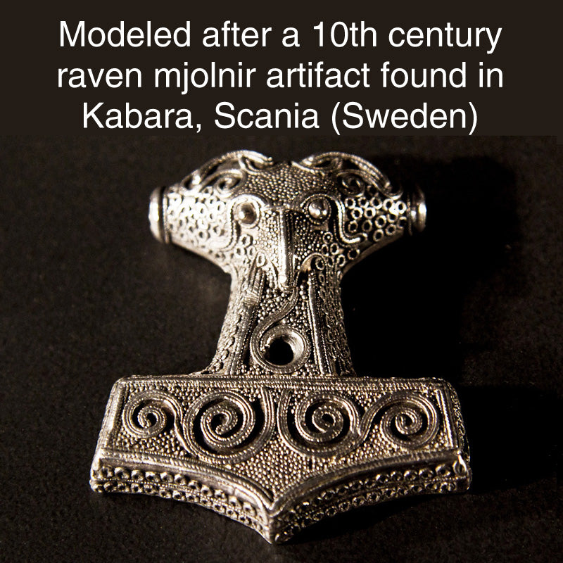 Small Jeweled Raven Mjolnir - Brass