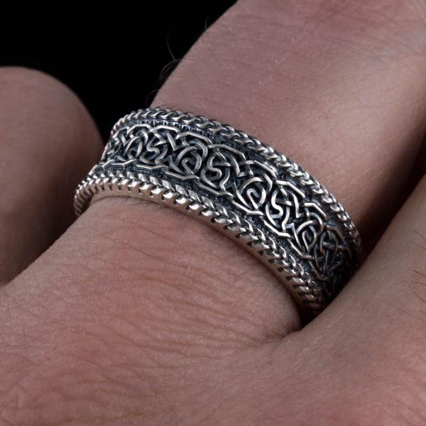 Mens Sterling Silver Wedding Band Viking Band Braid Band Woven