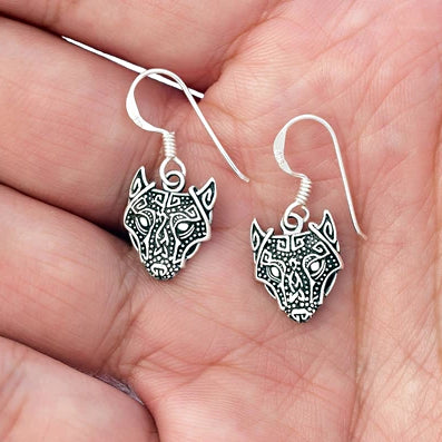 Norse Wolf Dangling Earrings - 925 Sterling Silver