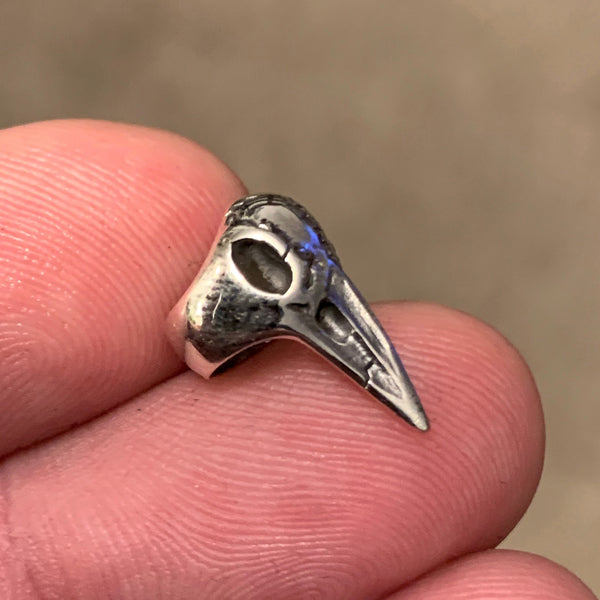 Raven Skull Beard Bead - Sterling Silver