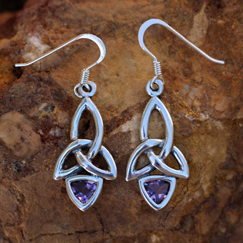 Triquetra Earrings - Silver and Amethyst