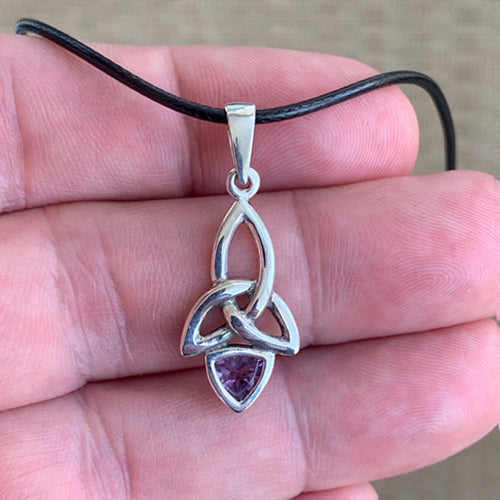 Triquetra Pendant - Silver and Amethyst
