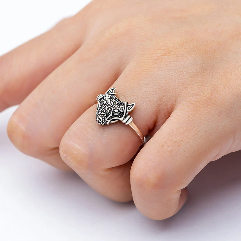 Women's Wolf Head Ring - Sterling Silver