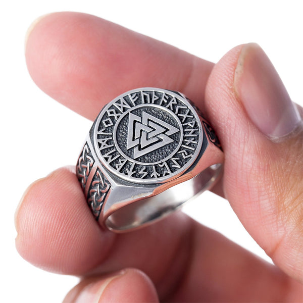 Valknut and Runes Ring - Sterling Silver