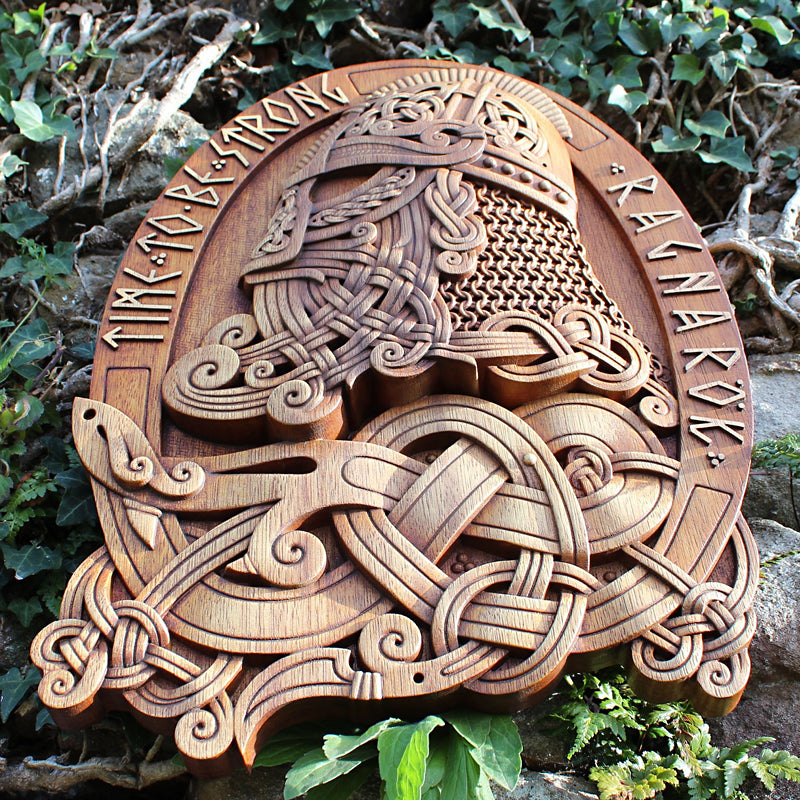 Carved Wood Viking with Helmet Wall Hanging