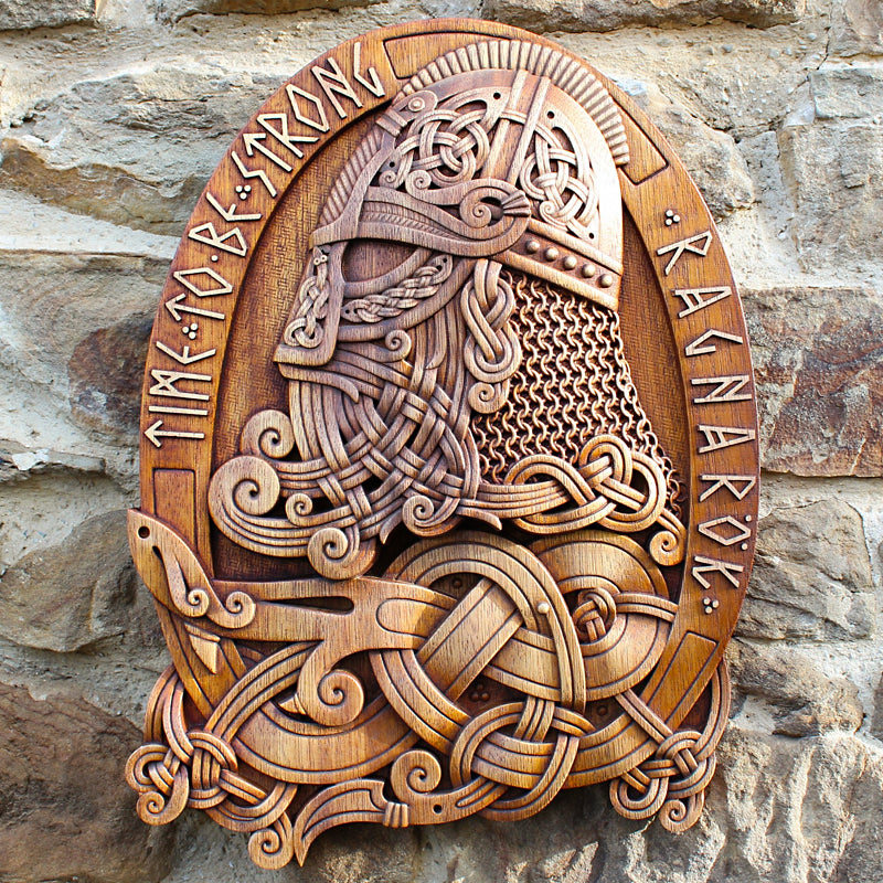 Carved Wood Viking with Helmet Wall Hanging