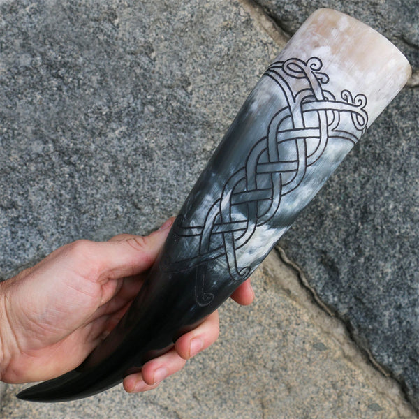 viking ravens drinking horn