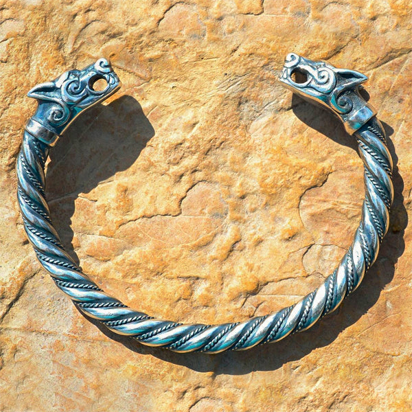 Wolf Bracelet - Sterling Silver, Fenrir Wolf Heads