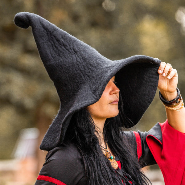 Black 'Curly' Witch Hat - Wool