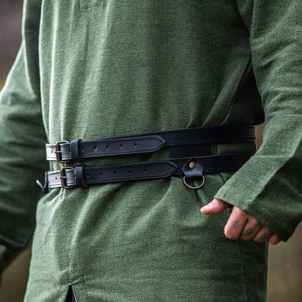 Black Leather Double Wide Belt