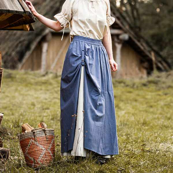 Blue/Natural Medieval Skirt - Cotton/Linen