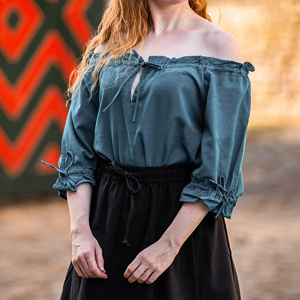 Blue Short Sleeve Medieval Blouse - Cotton