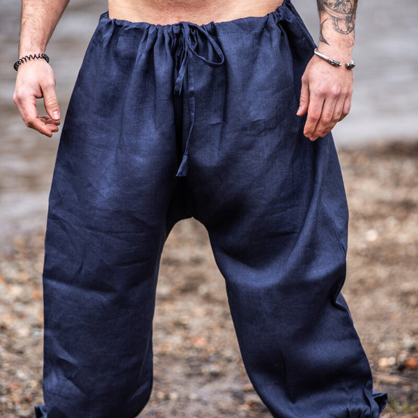 Dark Blue Viking High Breeches - Linen | Medieval Trousers / Pants ...