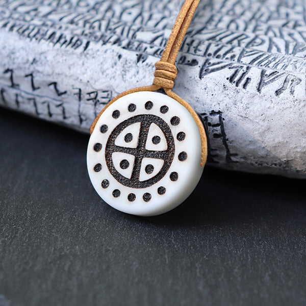 Handmade Sun Cross Necklace - Bone