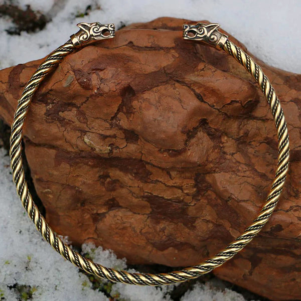 Wolf Head Torc - Brass