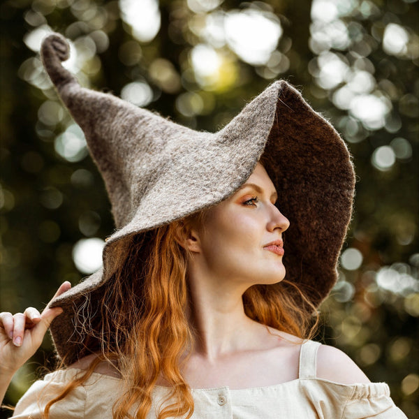 Brown 'Curly' Witch Hat - Wool