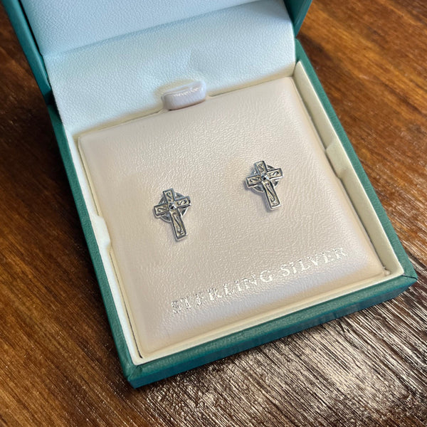 Celtic Cross Post Earrings - Sterling Silver