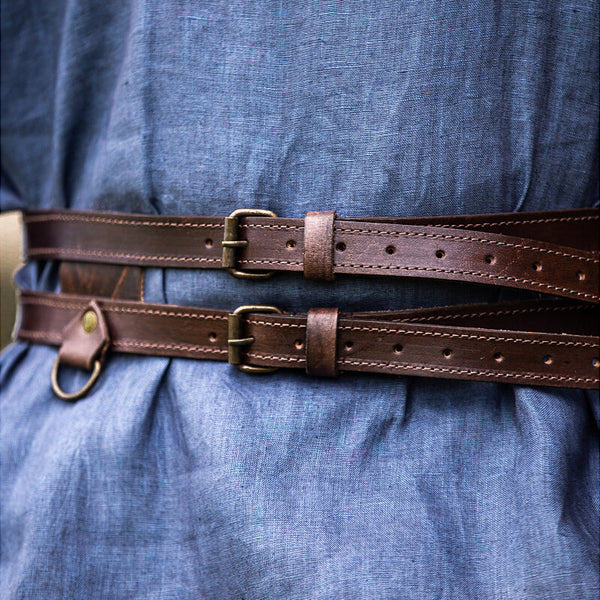 Dark Brown Leather Double Wide Belt