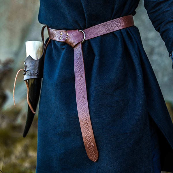 Embossed Brown Ring Belt