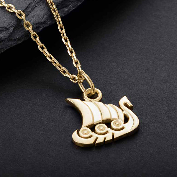 Small Gold Viking Ship - 10k, 14k or 18k