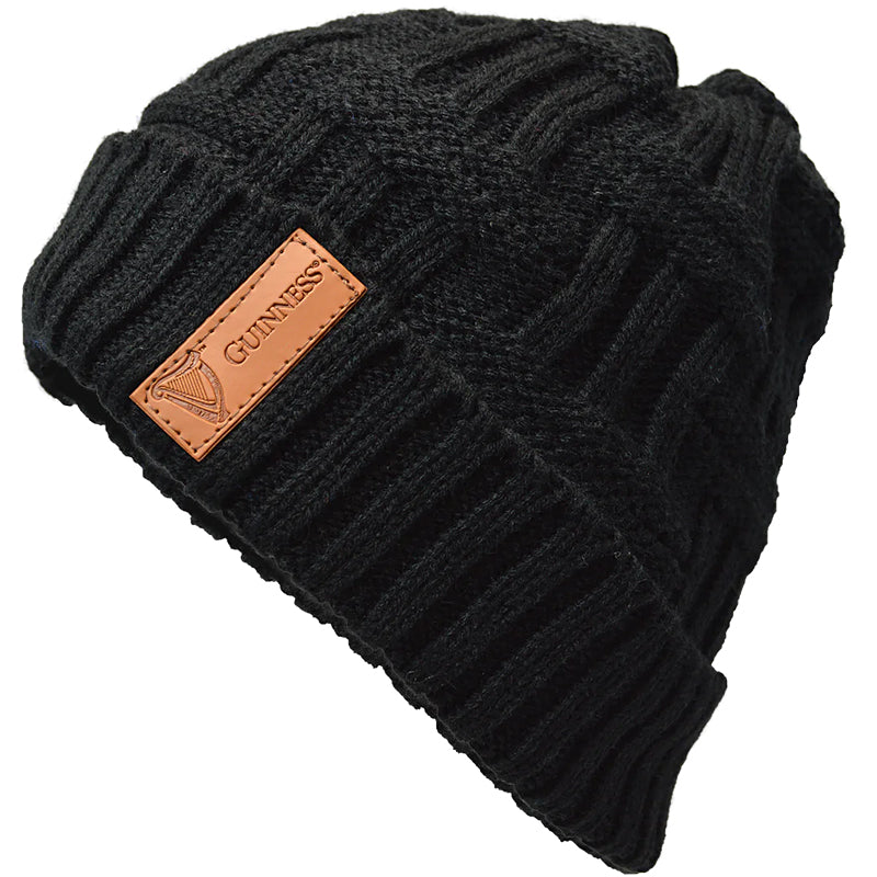 Guinness® Black Leather Patch Beanie