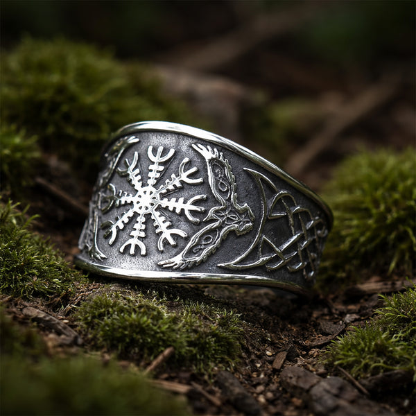 Helm of Awe and Ravens Ring - Stainless Stel