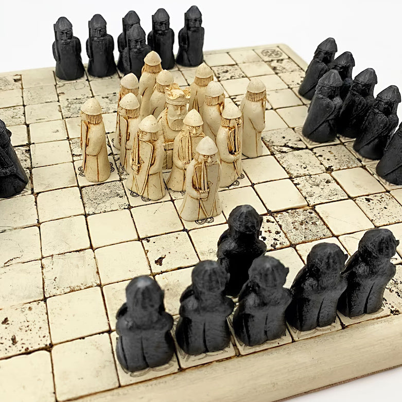 Made to Order Chess Set Viking Design in a Stone and Black. 