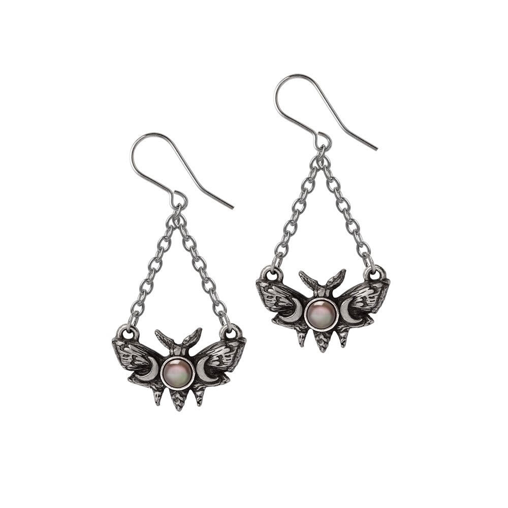 Lunar Moth Earrings – English Pewter & Mother of Pearl