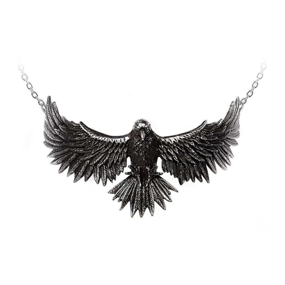 Black bird pendant necklace on a white background